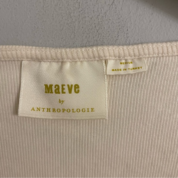 Maeve Anthropologie Ivory Cream Ribbed Sweetheart Top - Picture 7 of 7